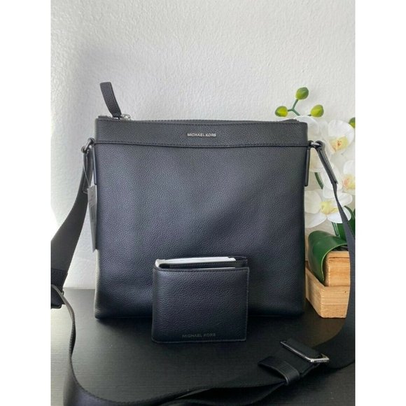 Michael Kors Cooper Black MK Leather Messenger